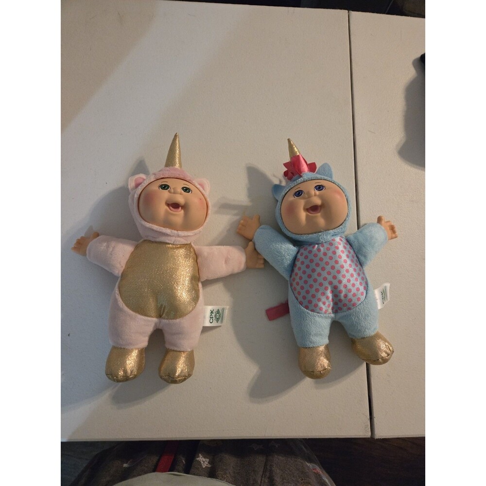 Lot of 2 Cabbage Patch Kids Cuties 9" Unicorn Plush Baby Dolls (Pink & Blue)